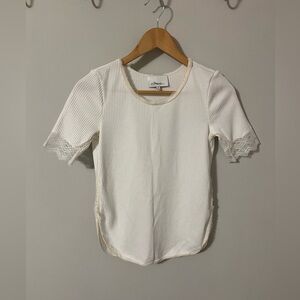 3.1 Phillip Lim Ribbed Lace Trim Sweater Tee White Small